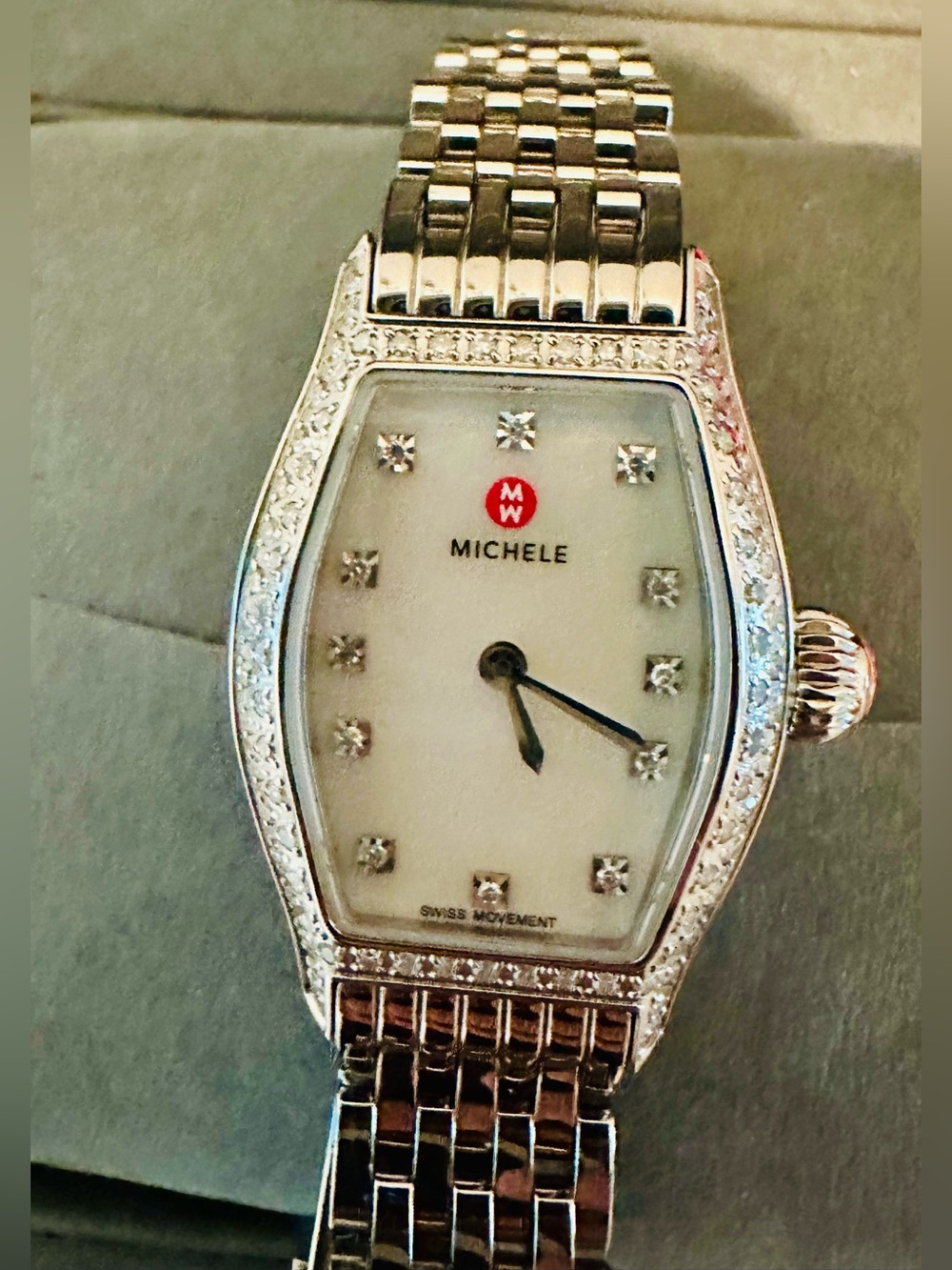 MICHELE Coquette Luxury Swiss Quartz Watch, Diamond-Set Bezel, 0.54 ct tw